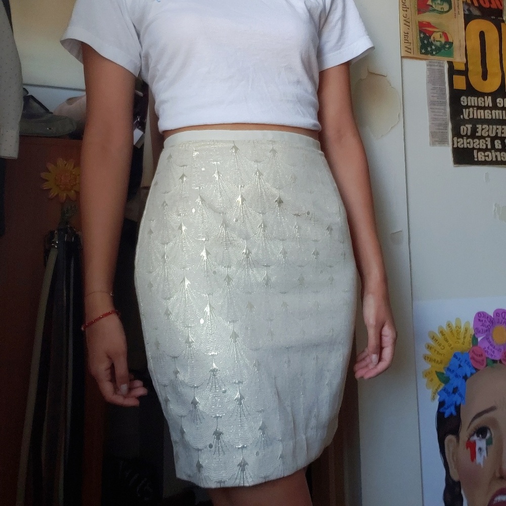 gold embossed pencil skirt